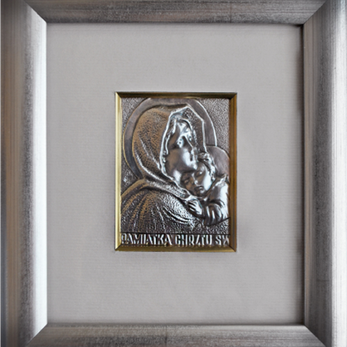 Obrazek srebrny Pamiątka Chrztu Matka Boża z Dzieciątkiem